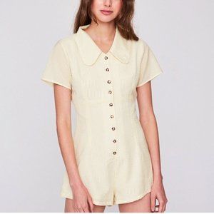 Stone Cold Fox Tennis Romper in Yellow Seersucker